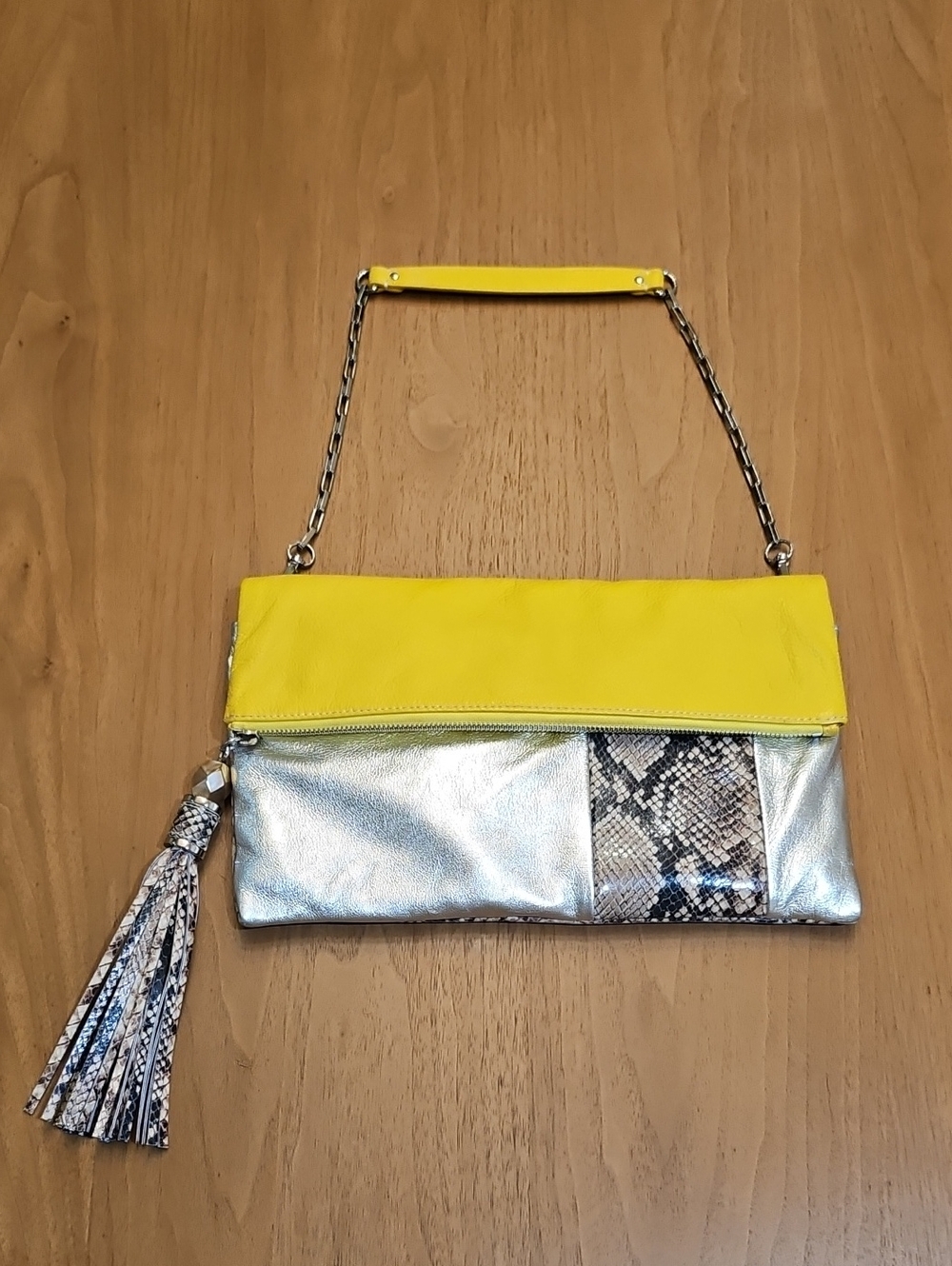 Yellow and Silver Women's Fold-Top Shoulder Bag by Rafe